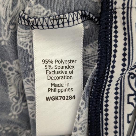 Magnolia Grace navy/white v neck pull on dress sz L Notched Neckline Stretch - Picture 2 of 5